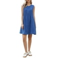 thumbnail image 2 of INSPIRE CHIC Sleeveless Mini Dress for Women's Crew Neck Button Down Pleats Casual Mini Dresses XS Blue, 2 of 6