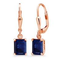 Gem Stone King 18K Rose Gold Plated Silver Blue Sapphire Dangle Earrings for Women (2.42 Cttw, Gemstone September Birthstone, Octagon 8X6MM)