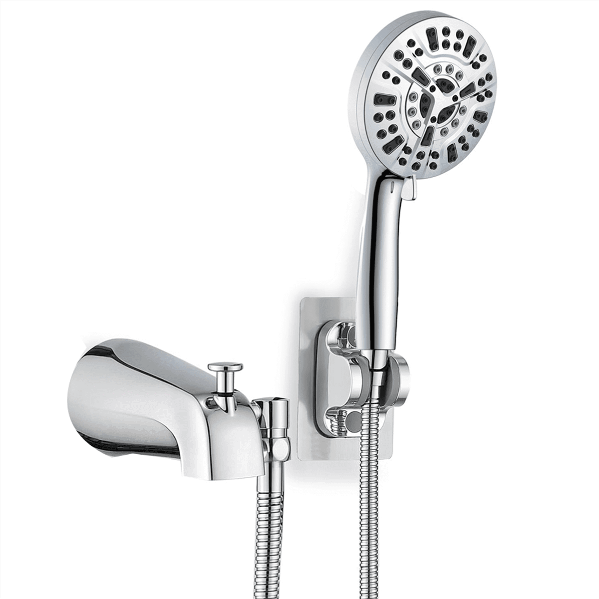 All Metal Bathtub Faucet with 9 Sprayer Settings, Chrome , with Built-in Diverter and Universal Fit Adapters