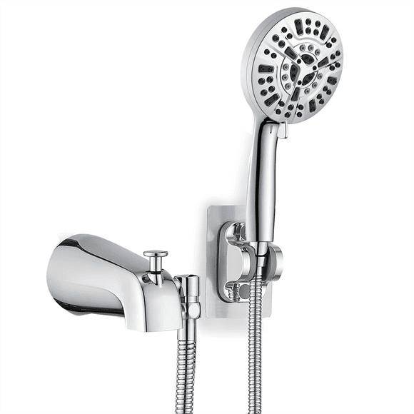 All Metal Bathtub Faucet with 9 Sprayer Settings, Chrome , with Built-in Diverter and Universal Fit Adapters