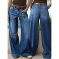 thumbnail image 6 of Womens Wide Straight Leg Mid Rise Baggy Pocket Denim Jeans Without Belt Blue XL, 6 of 9
