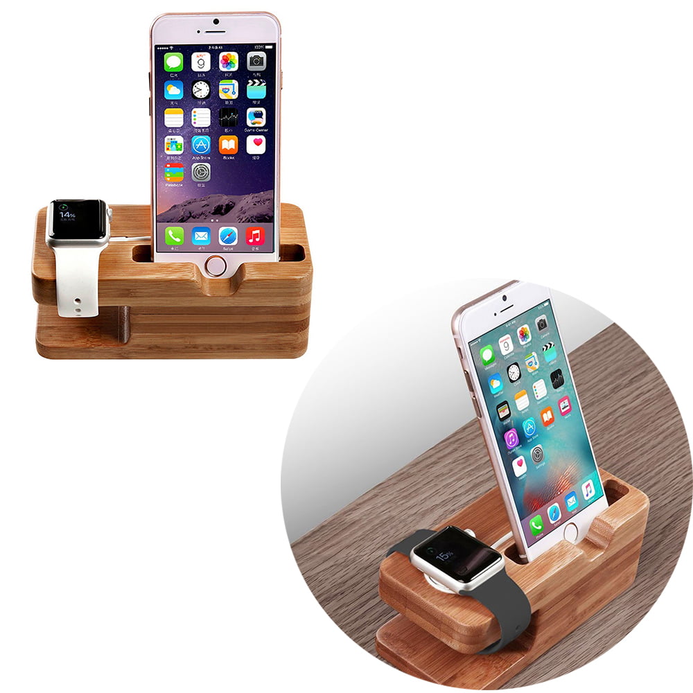 KOQIO Phone Stand,Multifunction USB Wooden Charge Mobile Support Phone Holder for Apple ipad iPhone Xs max iwatch Desktop Stand for Android Type-c