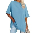 thumbnail image 2 of Brglopf Womens Oversized T Shirts Loose Fit Crewneck Short Sleeve Tops Summer Casual Blouse Y2K 2025 Basic Tee(Light Blue,S), 2 of 6