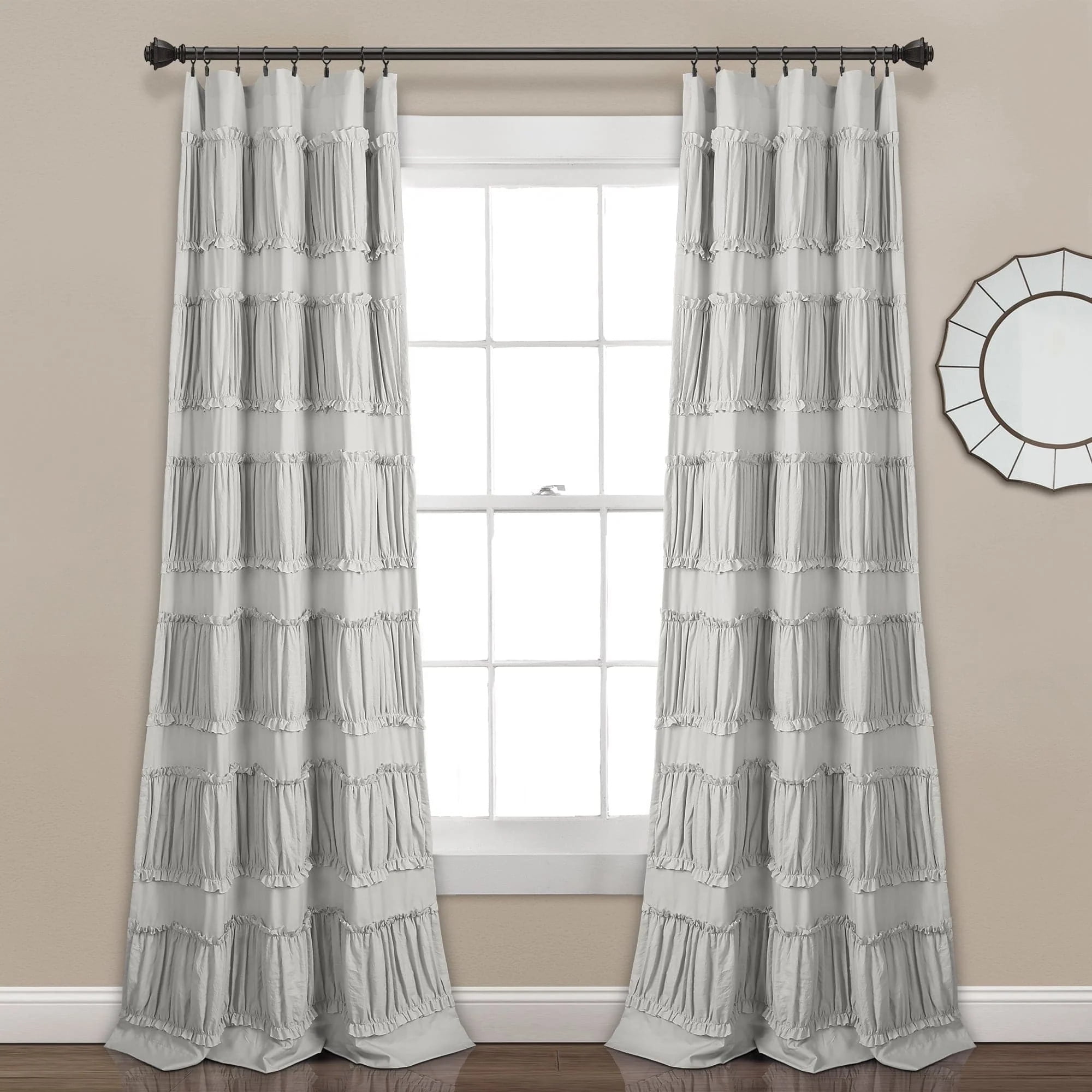 Lush Decor Nova Ruffle Ruffle 84" x 42" Textured White 3" Rod Pocket 2-Pc Set Window Panel