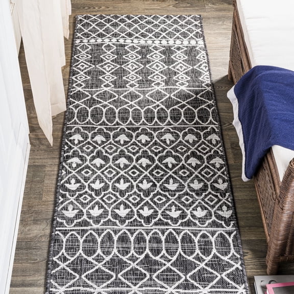 JONATHAN Y SANTA MONICA 2 x 8 Runner Rug, Kafel Tribal Bohemian - Black/Ivory, SMB130F-28