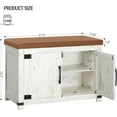 thumbnail image 2 of Farmhouse Shoe Storage Bench, 2 Tier Shoe Bench with Padded Seat Cushion & 2 Barn Doors, Entryway Bench with Adjustable Shelf, Shoe Cabinet for Living Room, Bedroom, Antique White, 2 of 9