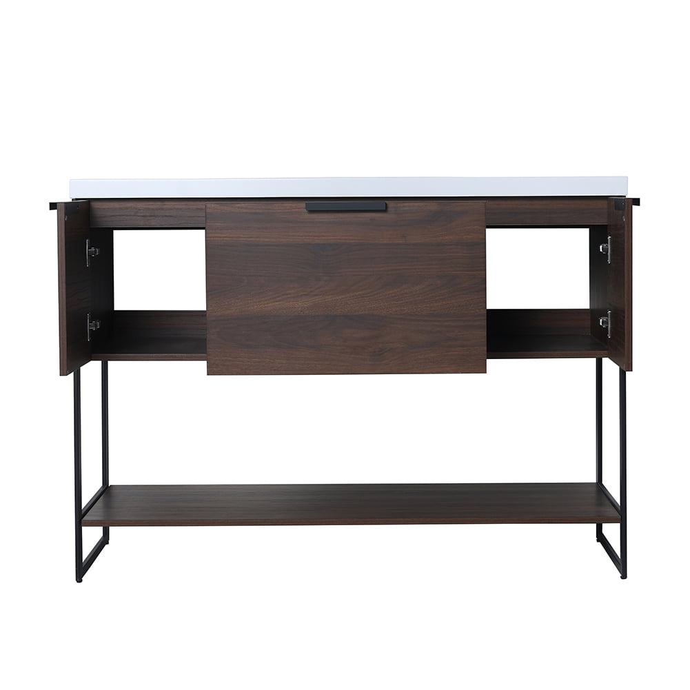 Kepooman 47" Bathroom Floating Vanity Cabinet, Contemporary Walnut Wooden Bathroom Vanity with Doors and Drawer Kepooman 47" Bathroom Floating Vanity Cabinet, Contemporary Walnut Wooden Bathroom Vanity with Doors and Drawer