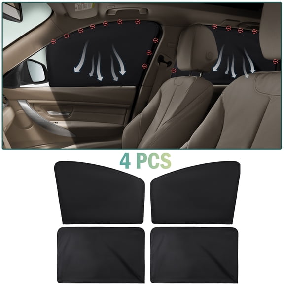 KKSQ Car Window Shades - 4 Pcs Privacy Sun Curtains, 100% Light-Blocking Magnetic Covers, Cooler Inside - Universal Fit for Cars, Trucks, SUVs