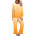 thumbnail image 2 of Puntoco Traje De Manga Larga + Pantalones Con Cuello Redondo Y Estampado Degradado A La Moda De Otoño Para Mujer Amarillo Xxl, 2 of 5