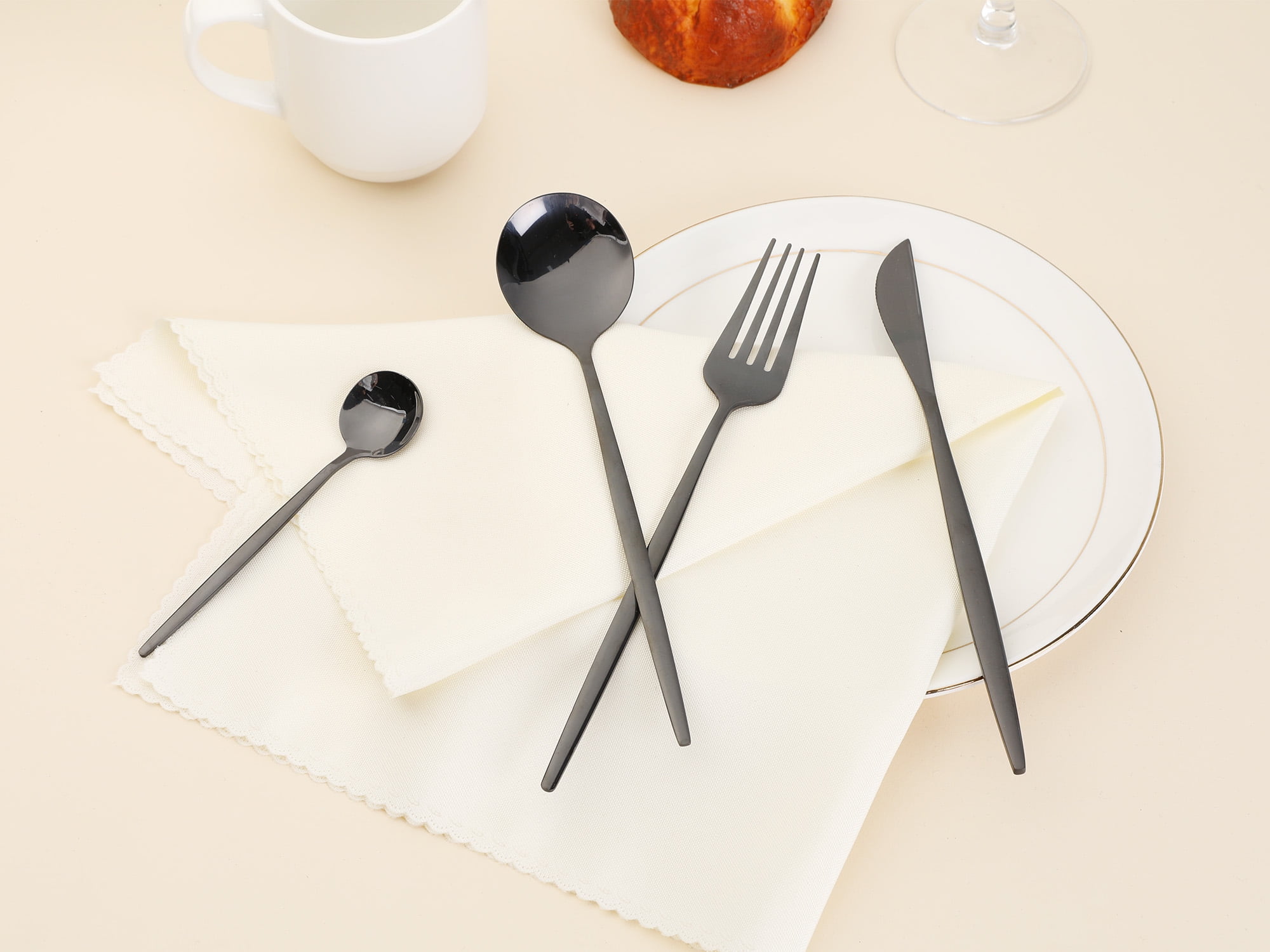 Unique Bargains 16 Pcs Silverware Set Stainless Steel Flatware Sets Black