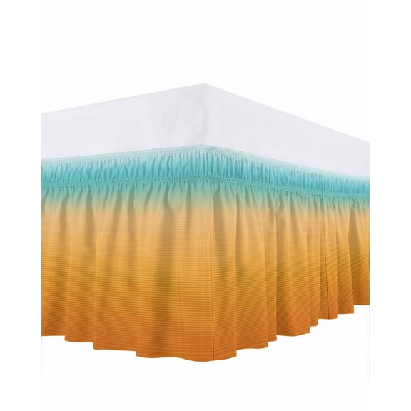 Turquoise Orange Bed Skirt Stripe Gradient Bed Skirts California King Size 16 Inch Drop, Wrap Around Dust Ruffle Bedskirt with Adjustable Elastic Belt for Queen Size Beds