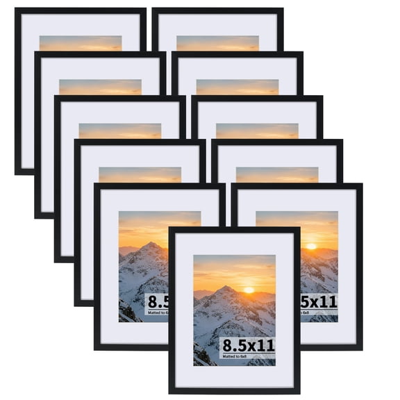 (11 Pack)8.5x11 Picture Frames, Display 6x8 Pictures with Mats or 8.5 by 11 without Mat, Certificate Photo for Wall and Tabletop Display, Black