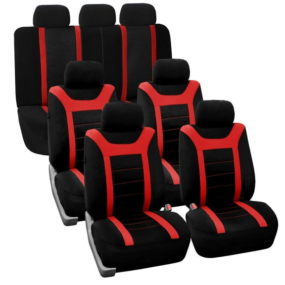 FH Group Red and Black Airbag Compatible and Split Bench Sports 7 Seaters Car Van Seat Cover, Full Set