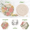 thumbnail image 4 of Haosy Set of 6 Drink Woven Coaster with Holder Heat Resistant Non-Slip Bar Coasters 4 Inches Pastel Pink Yellow Cream Peonie, 4 of 7
