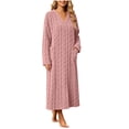 thumbnail image 4 of QIYAGBSA Nightgown for Women Soft Fleece Cable Knit V Neck Long Sleeve with Pockets Sleepwear (Pink, XL), 4 of 6