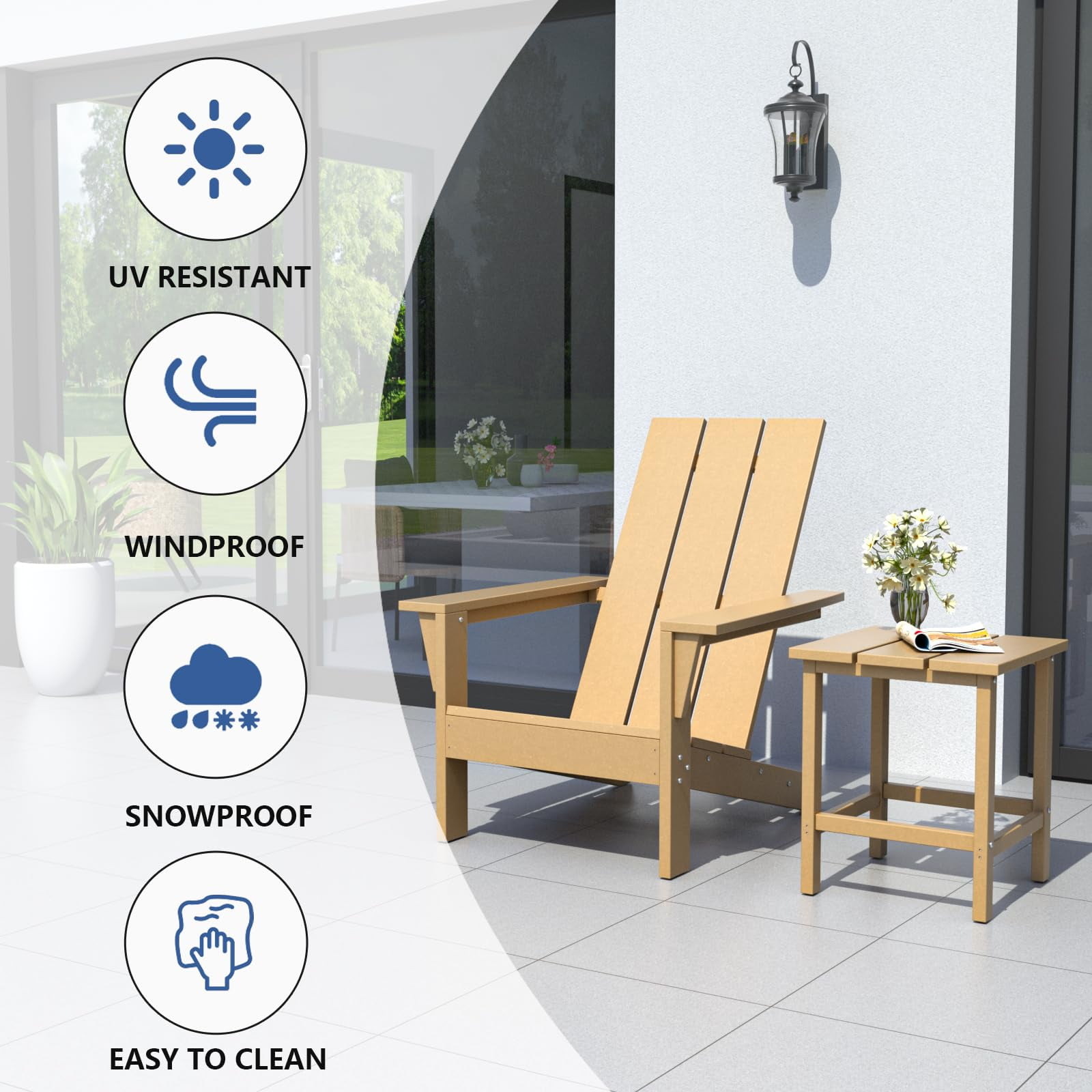 Kullavik Adirondack Chair 3 Piece Set With Table, Heavy All-Weather HDPE.Outdoor Lounge Chair for Patio Deck Garden, Backyard Deck& Lawn Furniture - Looks Exactly Like Real Wood-Sand