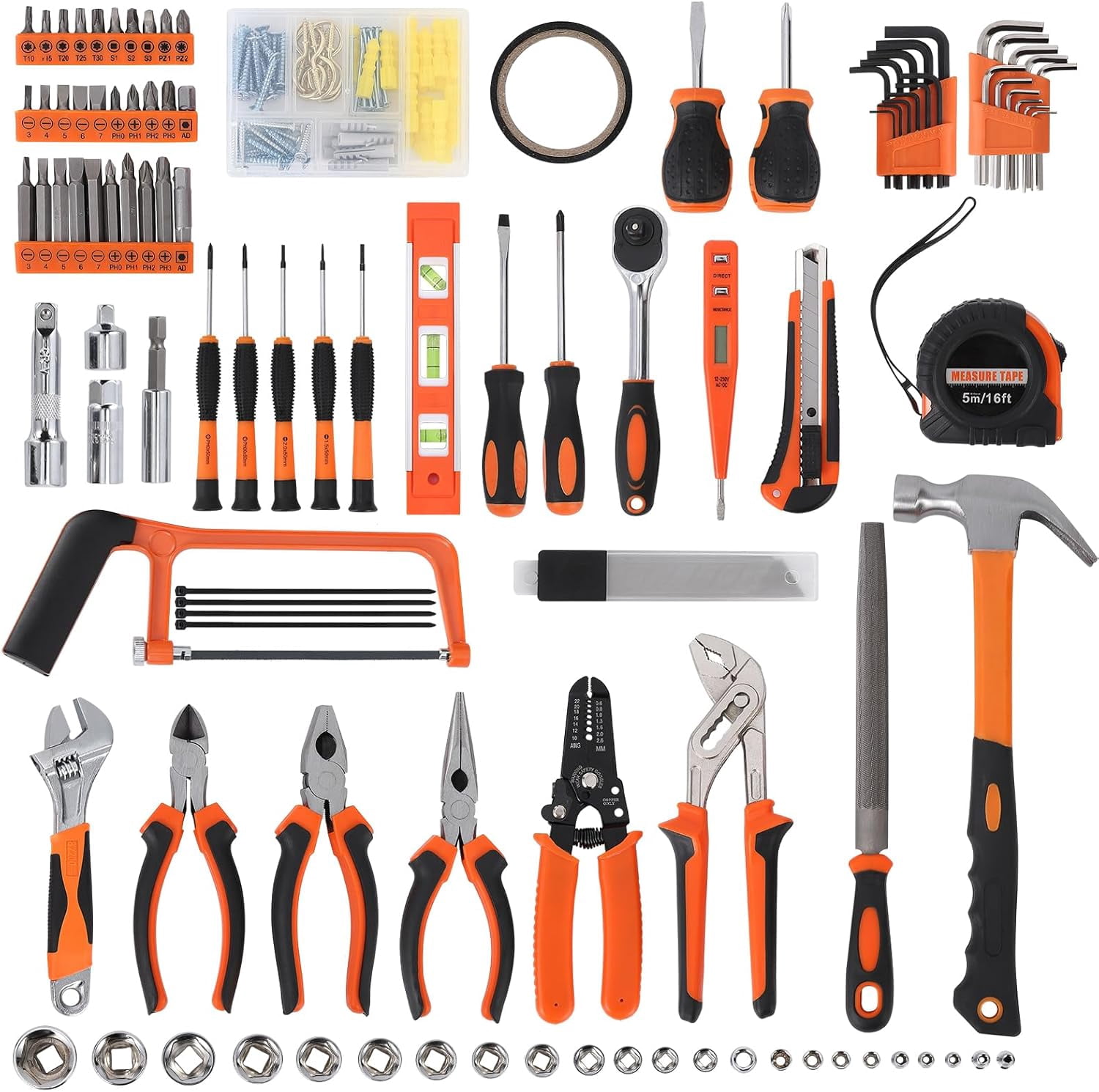 AOILE 236 Piece Socket Wrench Auto Repair Tool Combination Package Mixed Tool Set General Household Hand Tool Kit with Plastic Toolbox Storage Case
