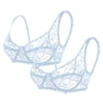 thumbnail image 2 of iHPH7 2 Pack Lace Bras for Women Sheer Balconette Underwire Unlined see through Everyday Bras Light Blue 36, 2 of 9