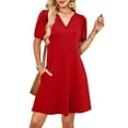 thumbnail image 4 of V-Neck Summer Casual Sundress for Women- Puff Short Sleeve Swing Beach Dress with Pockets, 4 of 6