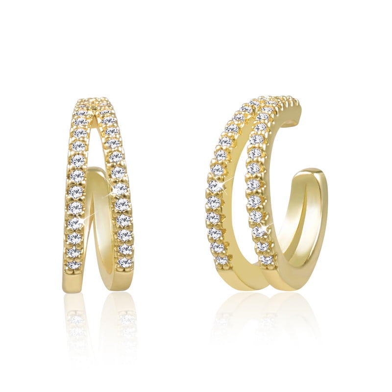 Silver Flower Ear Cuffs For Women - Non Piercing, Cubic Zirconia Sparkle, Huggie Design - View #9