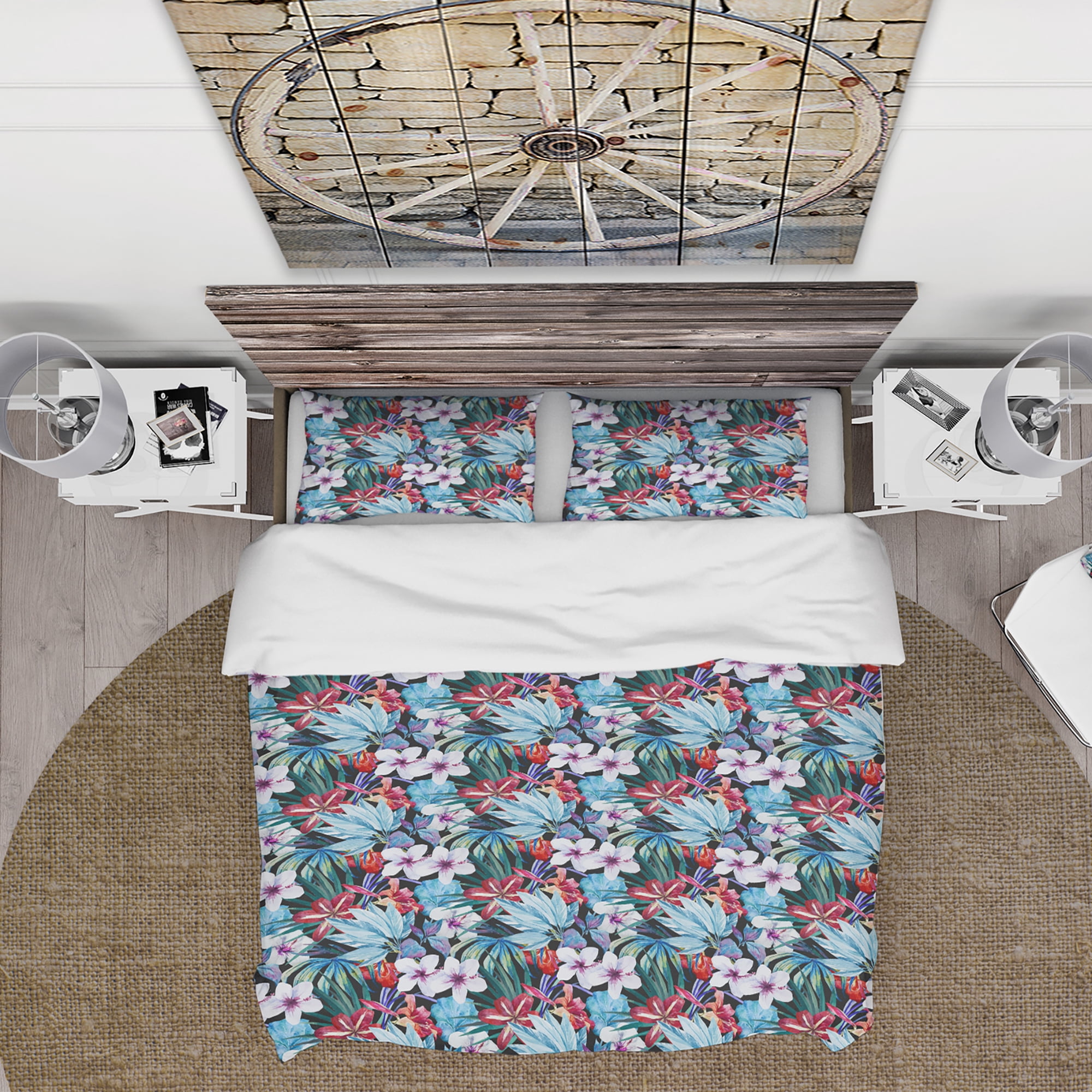Designart 'Blossoming Lilies and Hibiscus' Floral Duvet Cover Set