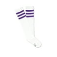thumbnail image 2 of Neon Nation Unisex Adult White Knee High Socks with Various Colored Stripes (Purple Stripes), 2 of 4