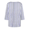 thumbnail image 6 of VEKDONE Womens Stripe Plus Size Tops 3/4 Length Sleeve Loose Fit Blouse Asymmetrical Neck Button Tunic Tops Summer Fashion Clothes Blue XL, 6 of 7