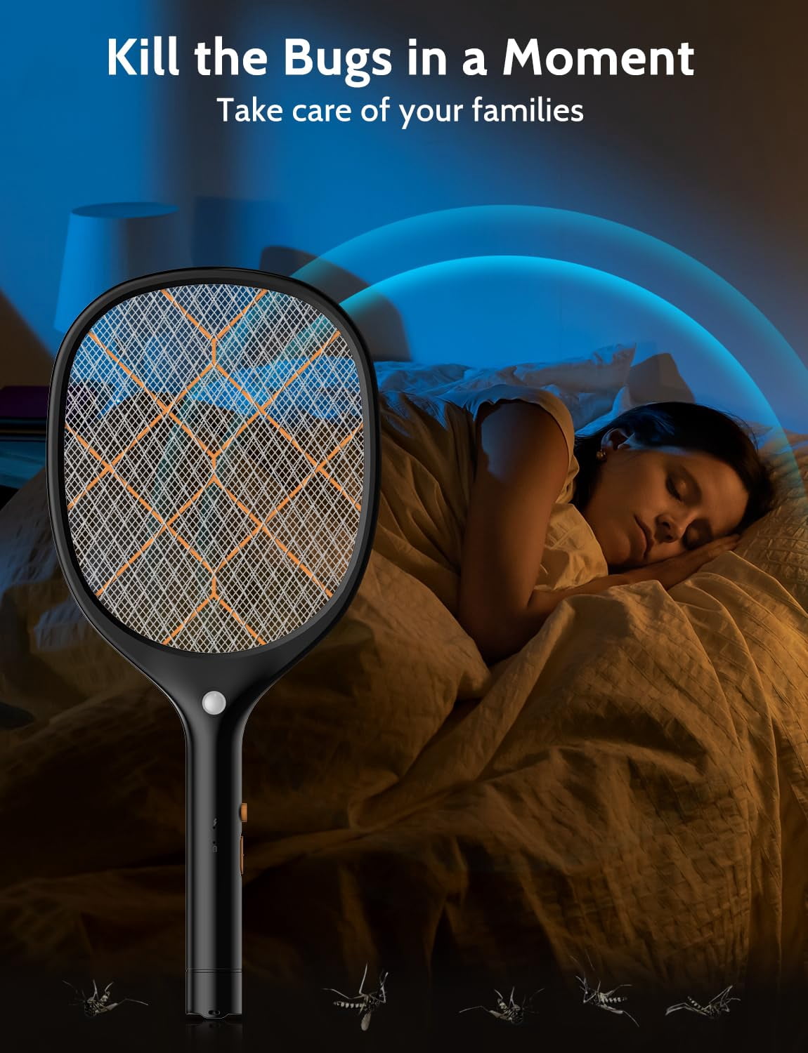 Electric Fly Swatter Zapper Racket 4000v Rechargeable Mosquito Killer With Led Light For Indoor Home Office Backyard Patio Camping (2  Black Orange)