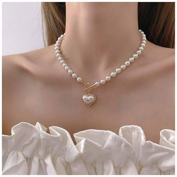 Vintage Pearl Choker Necklace Gold Circle T Bar Necklace Bohemia