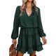 thumbnail image 1 of Minivestido de manga larga con cuello en V, vestido informal con volantes en capas y cordones para citas, 1 of 6