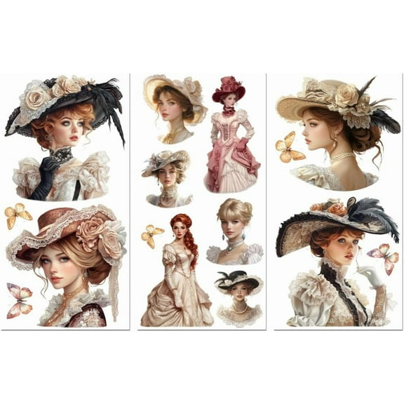 Rub on Transfer Sticker for Furniture Crafts Decor 6"x12" Vintage Women in The Palace for Lingerie Chests Drawer Dresser Glass Porcelain Wood Plastic 3Pcs Waterproof UV DTF Transfer