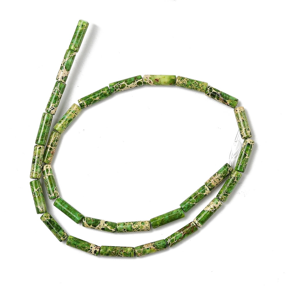 Dyed Natural Imperial Jasper Beads Strands Column Lime Green 13~14x4.5mm Hole: 1.4mm 30pcs/strand 15.79~15.94''(40.1~40.5cm) Diy
