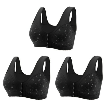 

LAIVNEI Sports Bras for Women Everyday Bras 3PC Women Sexy Middle-Aged and Elderly Printed Front Buckle without Steel Ring Underwear Soft Cotton Large Size Underwear Bra Black 7XL