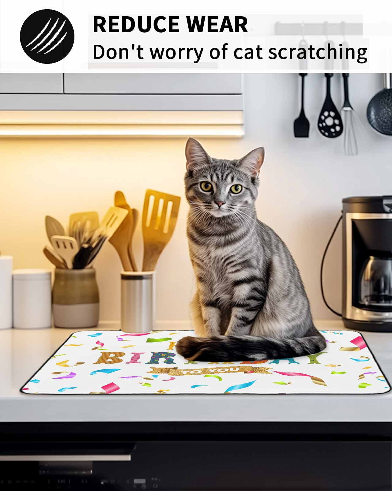 Stove Top Covers for Electric Stove, Happy Birthday Glass Stovetop Cover Protector, Colorful Words Induction Cooktop Protector Oven Mat for Kitchen Countertop 24"x21"