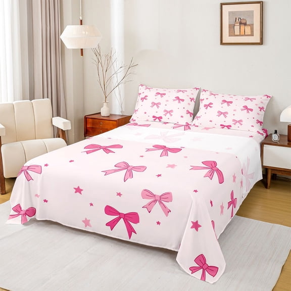 Castle Fairy Cute Bow Tie Twin Sheet Sets for Kids Children Teenagers,Stars Print Bedding