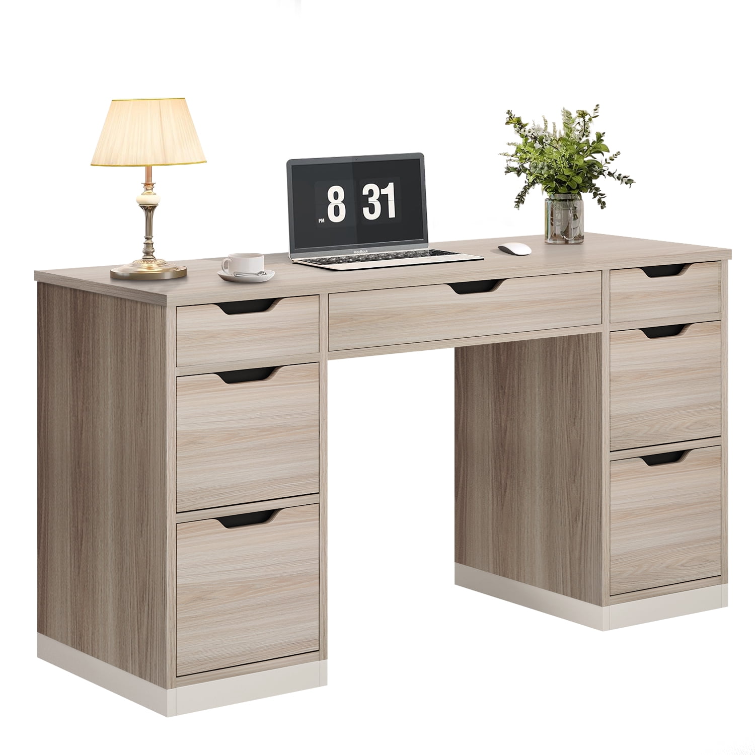 DreamCurship 55 inch Computer Desk with 7 Drawers, Executive Office Desk with Storage, Home Office Desk for Work Study Writing, Gray