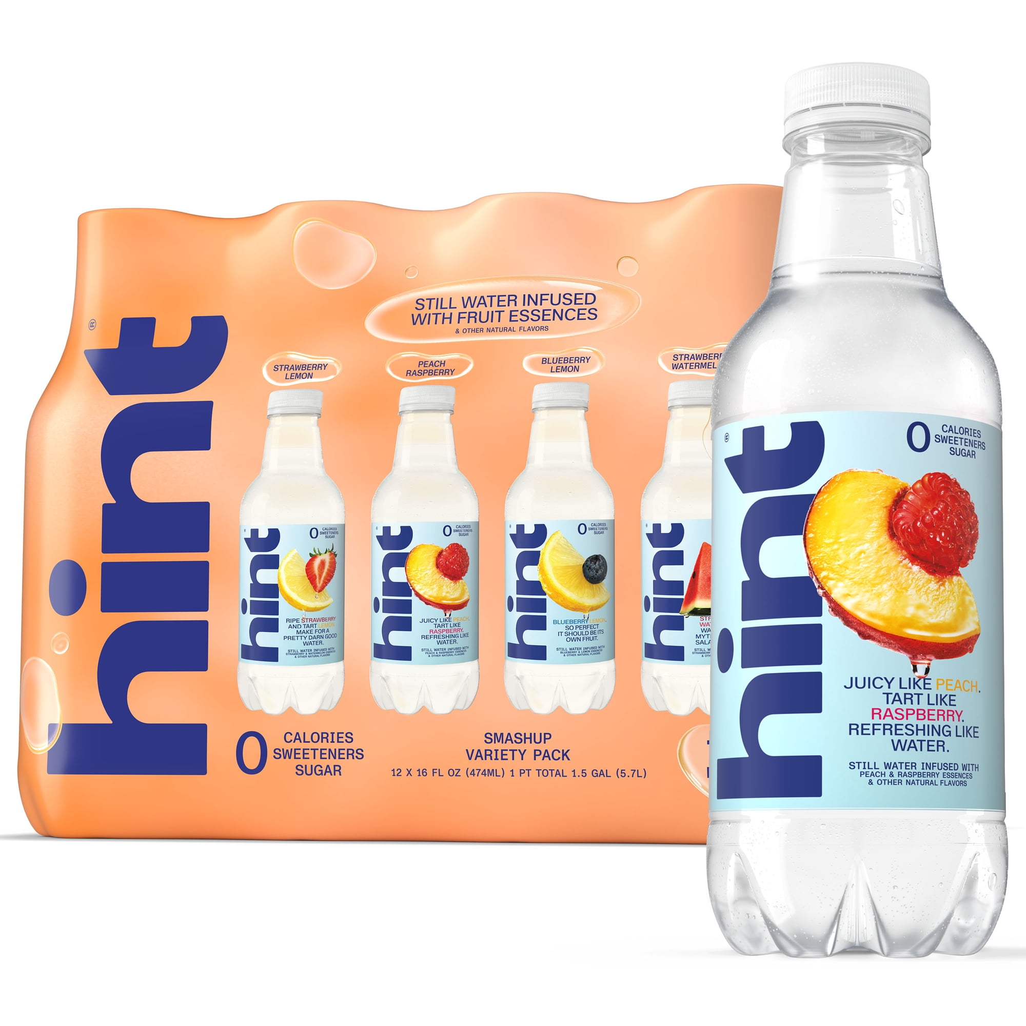 Hint Smash-Up 4-Flavor Variety Pack Flavored Water V2, 16 fl oz, 12 Pack Plastic Bottles