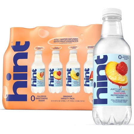 Hint Smash-Up 4-Flavor Variety Pack Flavored Water V2, 16 fl oz, 12 Pack Plastic Bottles