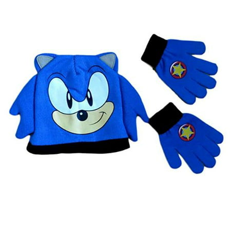 Sonic The Hedgehog Big Face Knit Beanie Hat and Matching Gloves Set