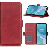 OnePlus 8T / OnePlus 8T 5G Case, Wallet Folio Flip PU Leather Magnetic Buckle Slim Back Cover Built-in Card Holder Slot and Stand for OnePlus 8T / OnePlus 8T 5G (Red)