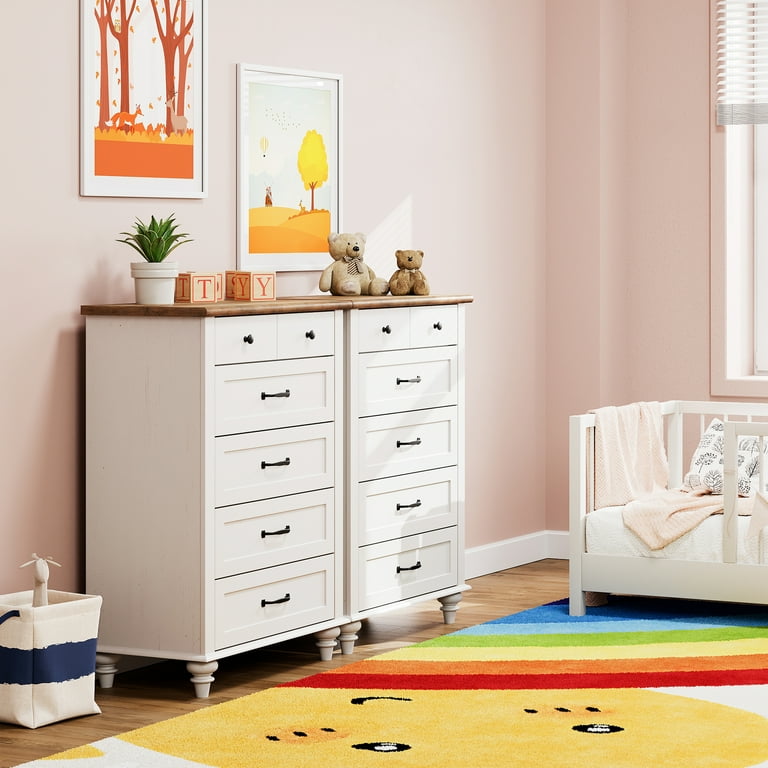 Set of 2 Dressers with 10 Drawers, Wooden Kids Dresser for Kids Room Living Room, White Set of 2 Dressers with 10 Drawers, Wooden Kids Dresser for Kids Room Living Room, White