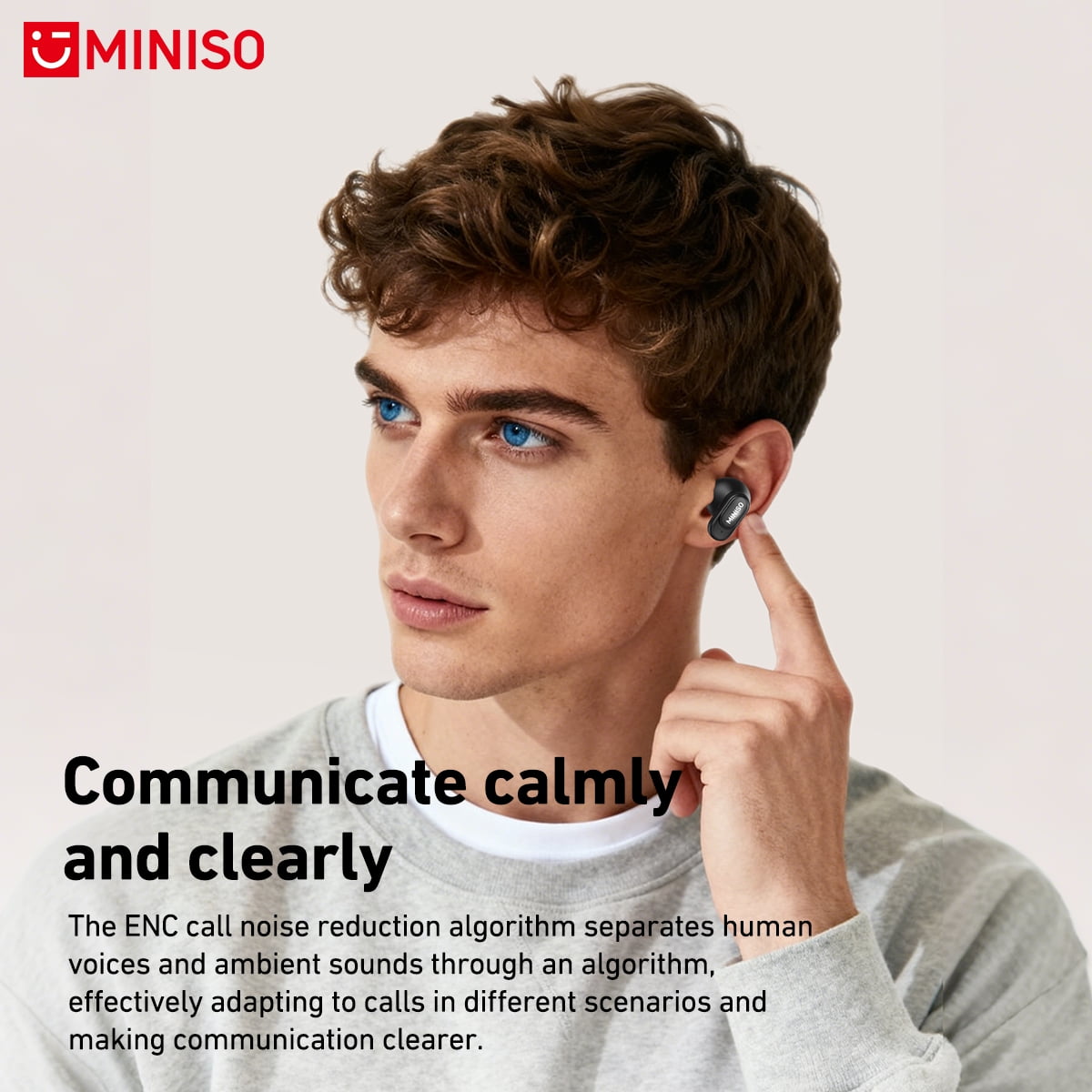 MINISO MS105 Wireless Bluetooth Earbuds, Mini In-Ear Headphones, Waterproof, Short Handle Design, for Work, Sports and Sleep, Black