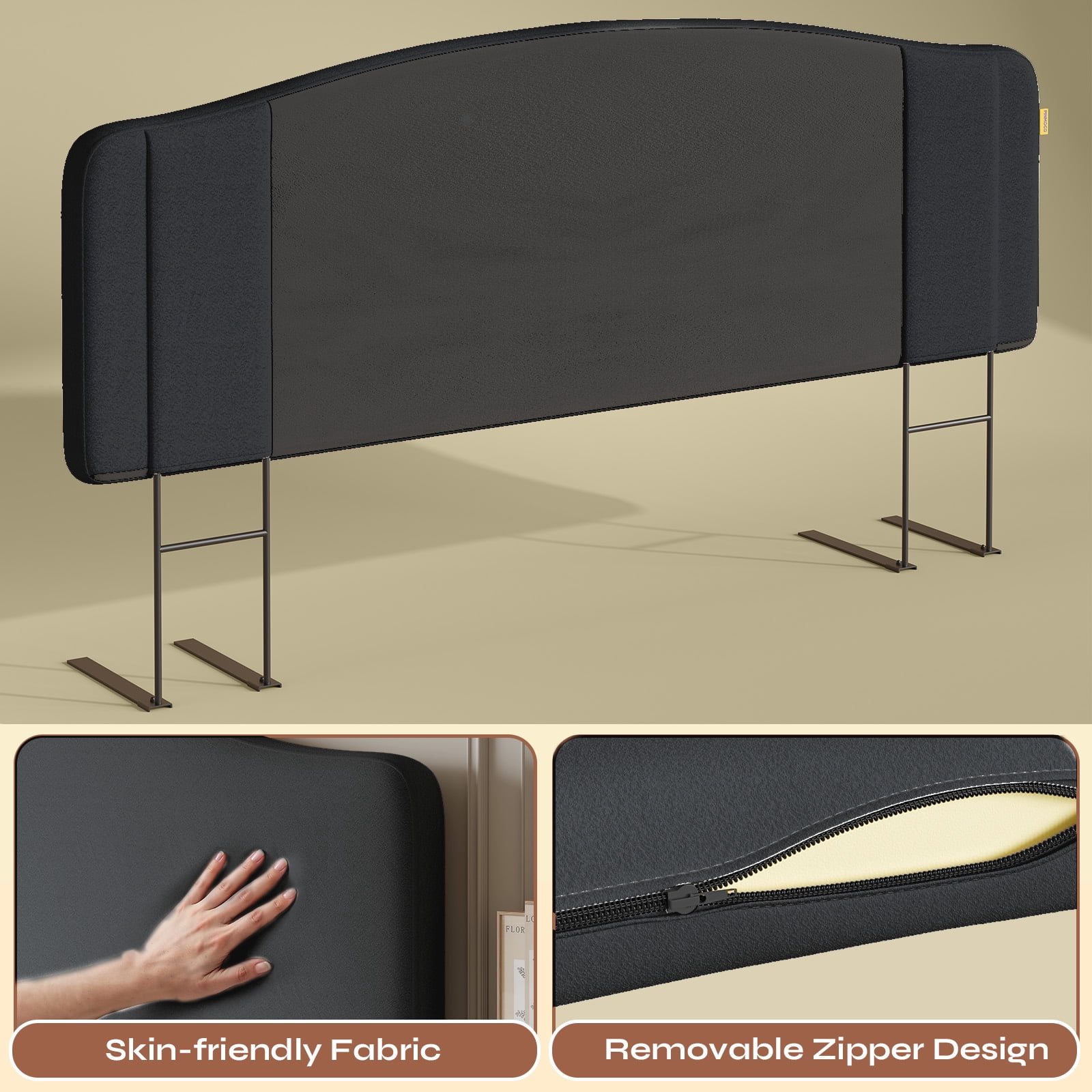 Pinmoco Upholstered Headboard for Full Bed, Height Adjustable and Memory Foam Arc-shaped Head Board, Gray