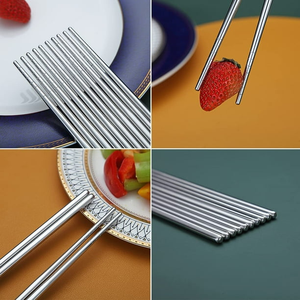 10 Pairs Reusable Chopsticks Stainless Steel Metal Chop Sticks