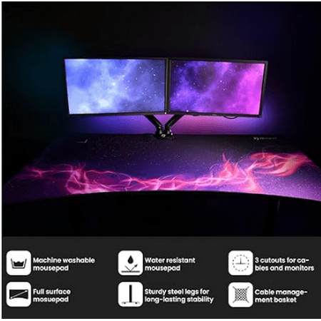 Arozzi - Arena Ultrawide Curved Gaming Desk - Purple Galaxy