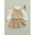 thumbnail image 4 of Toddler Girls 3Pcs Winter Clothes Long Sleeve Shirt Plaid Vest Elastic Waist Ruffle Plaid Skirt Set, 4 of 7
