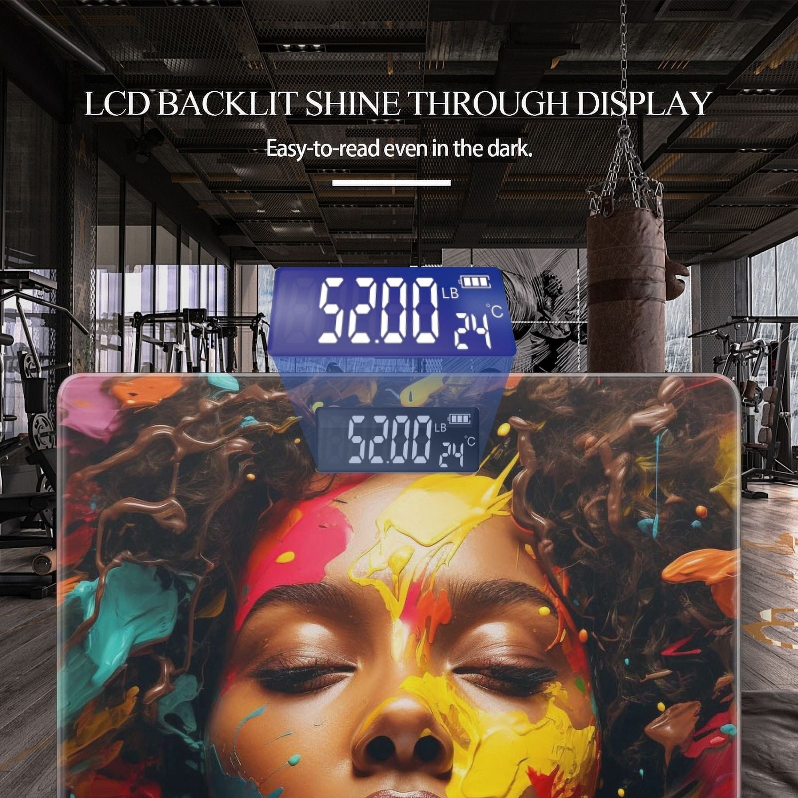 Bathroom Scale, Highly Accurate Digital Body Scale,Precisely Measures Weight up to 400 lbs-Stunning African American Woman With Array Of Colorful