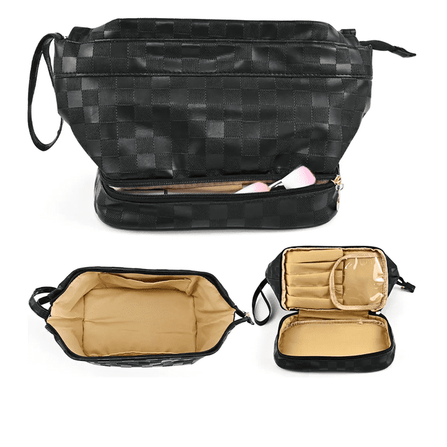 Bolsa De Maquillaje Grande Cosmetiquera De Viaje Doble Capa Xtellar cafe