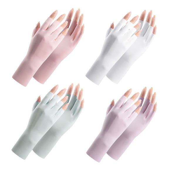 4 Pairs Women's Sunscreen Gloves, Fingerless Breathable Stretchy UV Protection Gloves for Driving Cycling B One Size