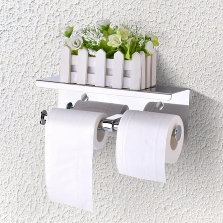 Wall Mounted SUS 304 Stainless Steel Double Roll Toilet Paper Holder, Dual Paper Tissue Roll